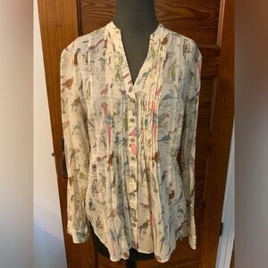 Maeve Anthropologie Sheer Bird Print Top Blouse Size 6